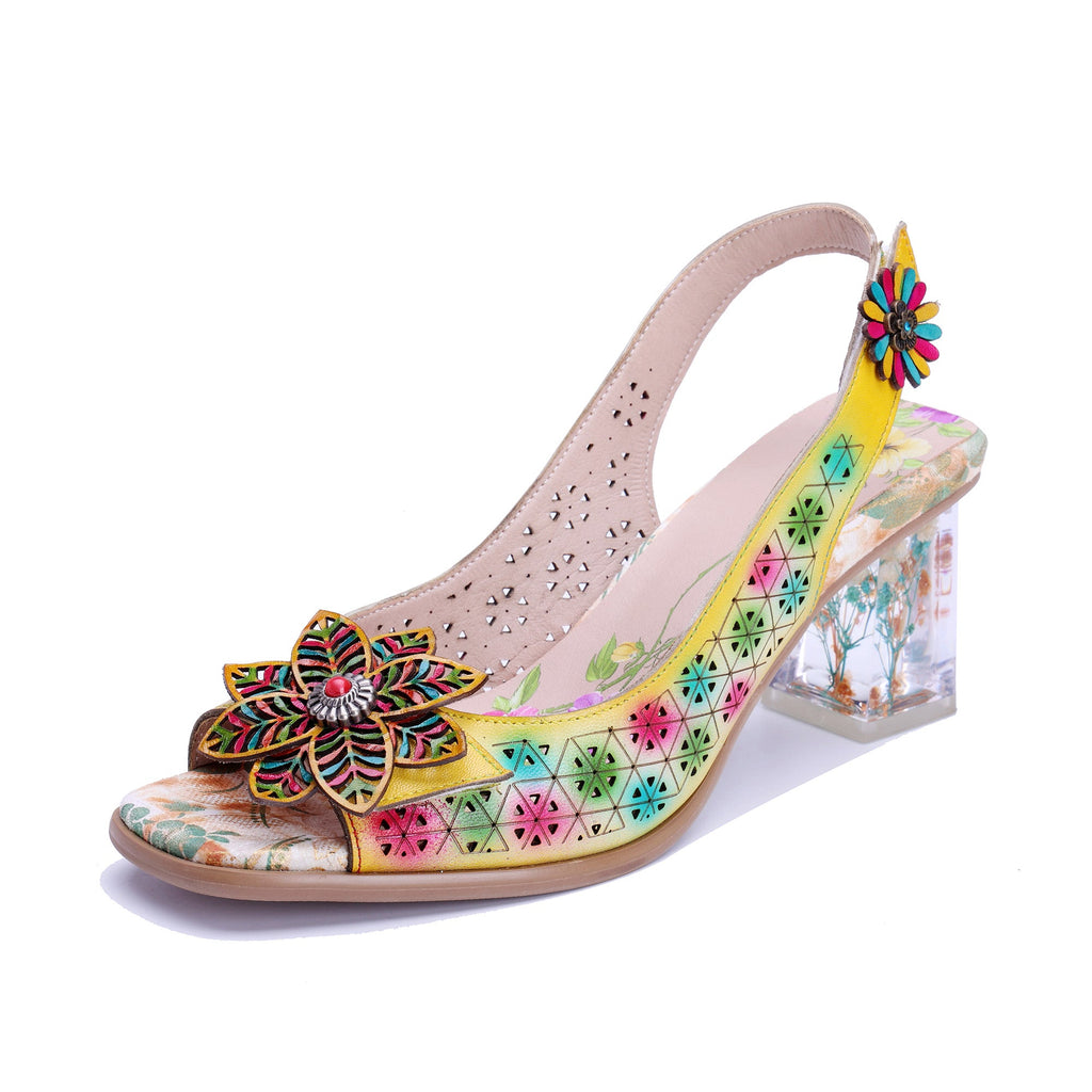 Floral and Clear Heel Slingback Sandals