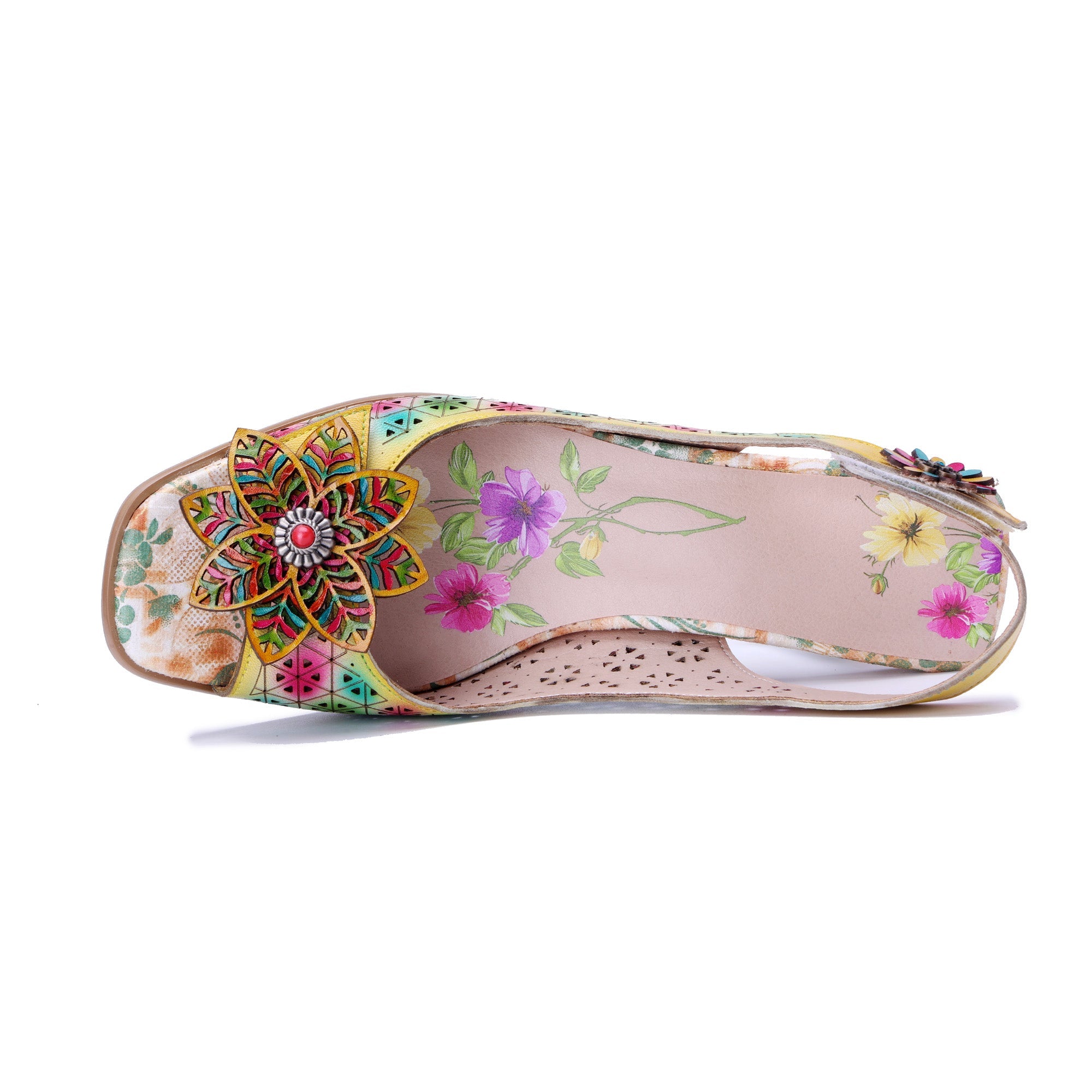Floral and Clear Heel Slingback Sandals