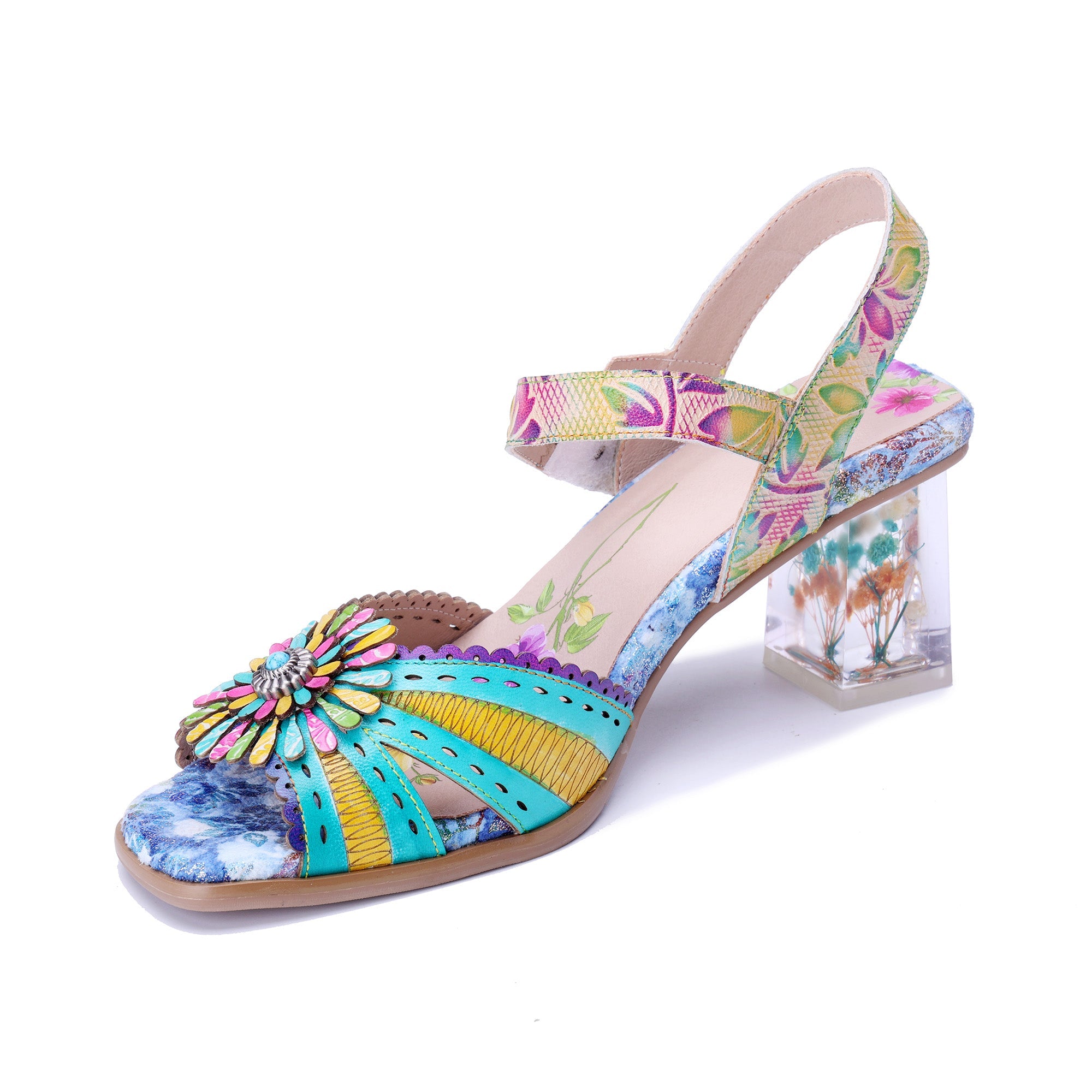 Vibrant Floral Transparent Heel Sandals