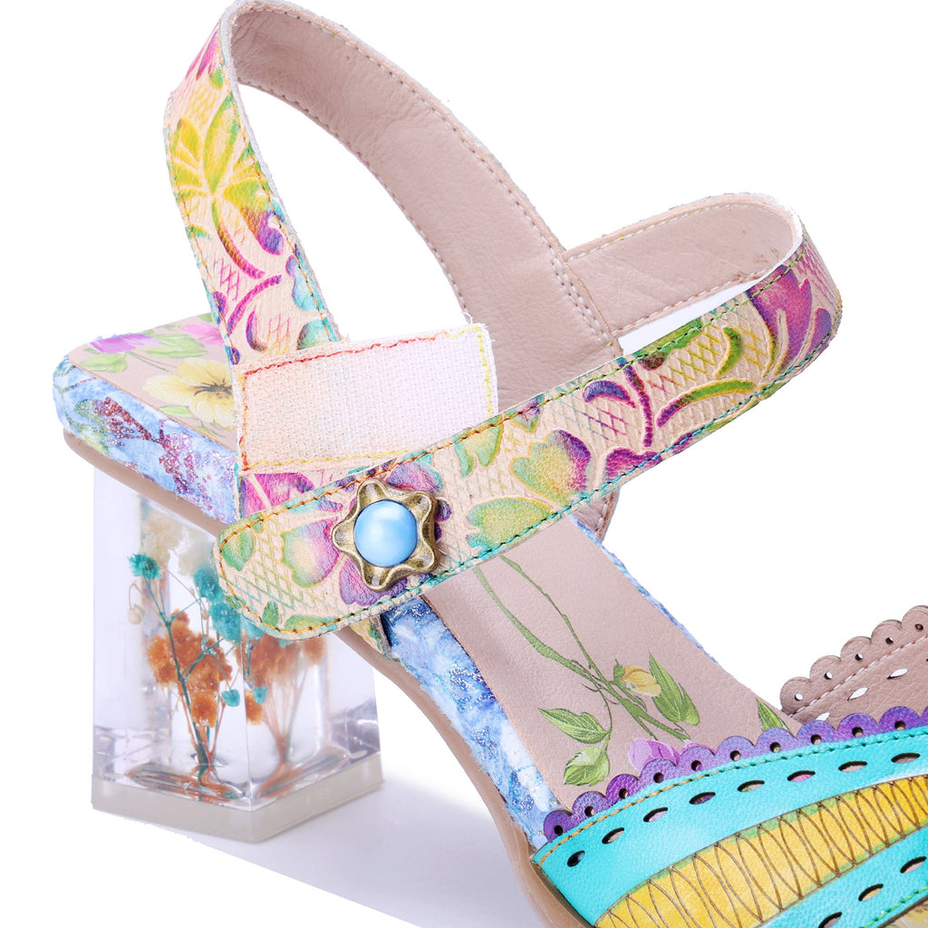 Vibrant Floral Transparent Heel Sandals