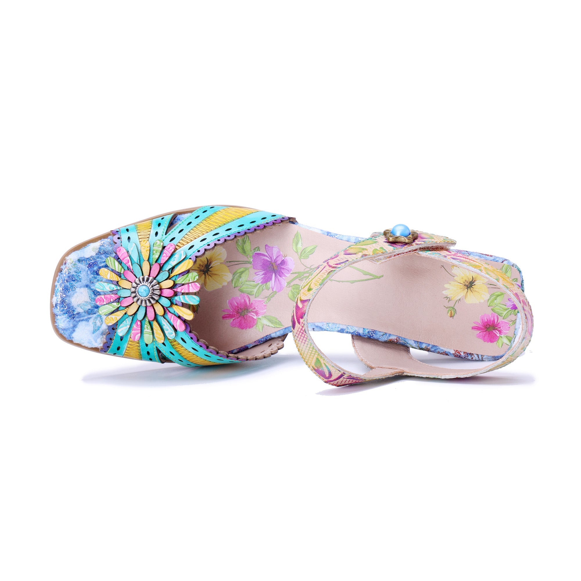Vibrant Floral Transparent Heel Sandals