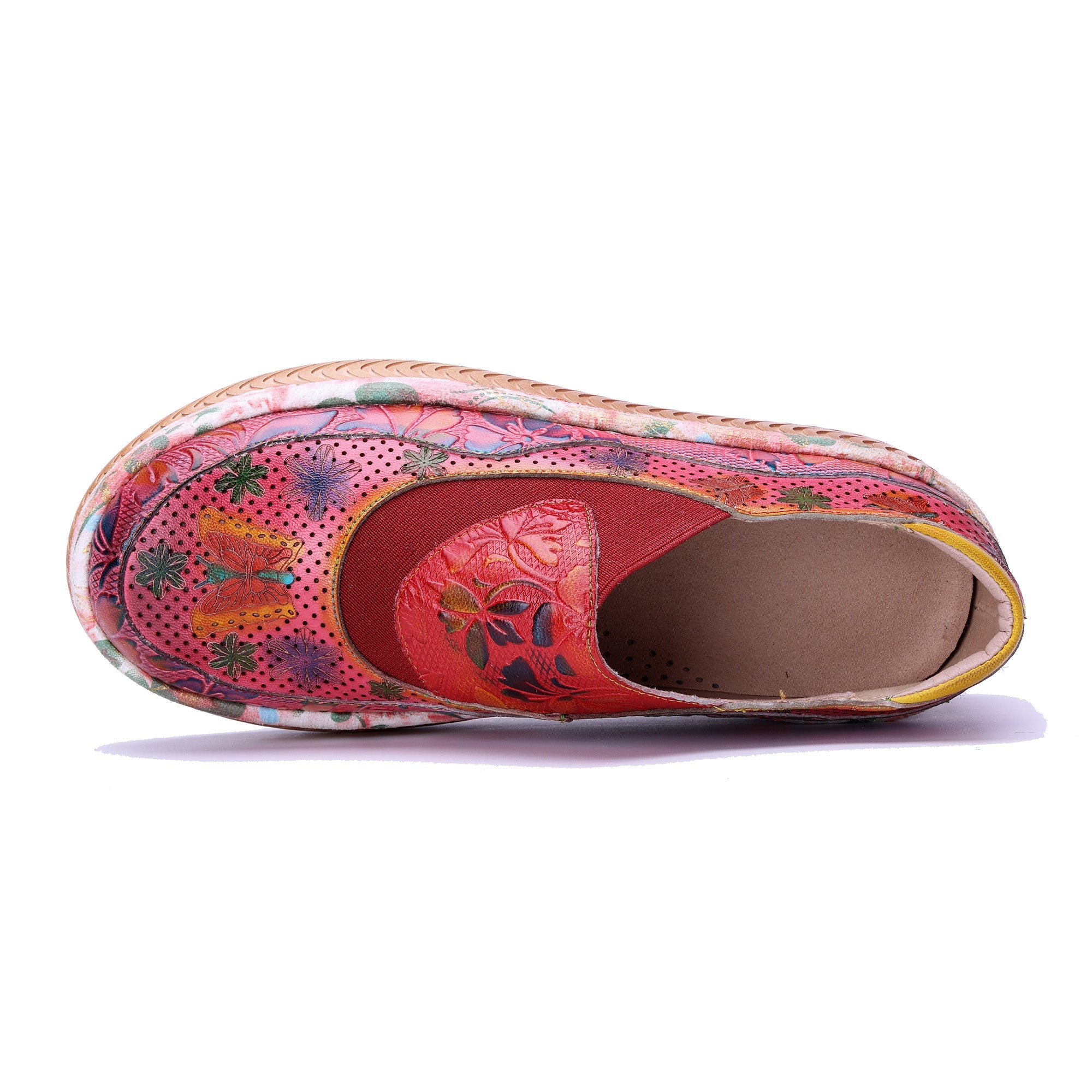 Red Floral-Pattern Platform Slip-On Shoes