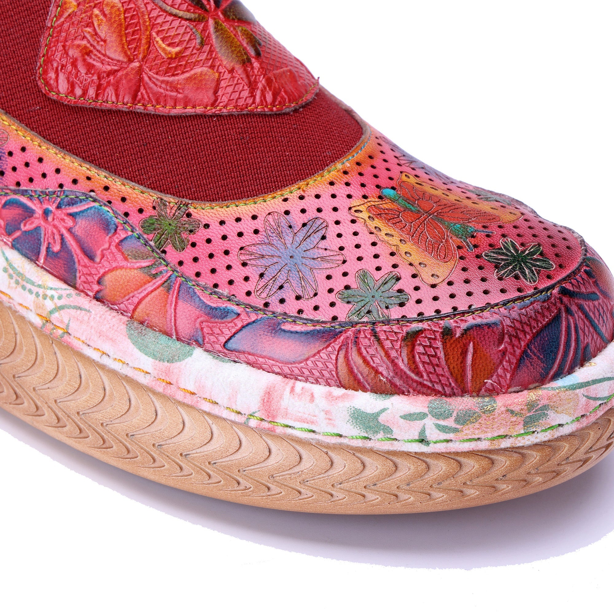 Red Floral-Pattern Platform Slip-On Shoes