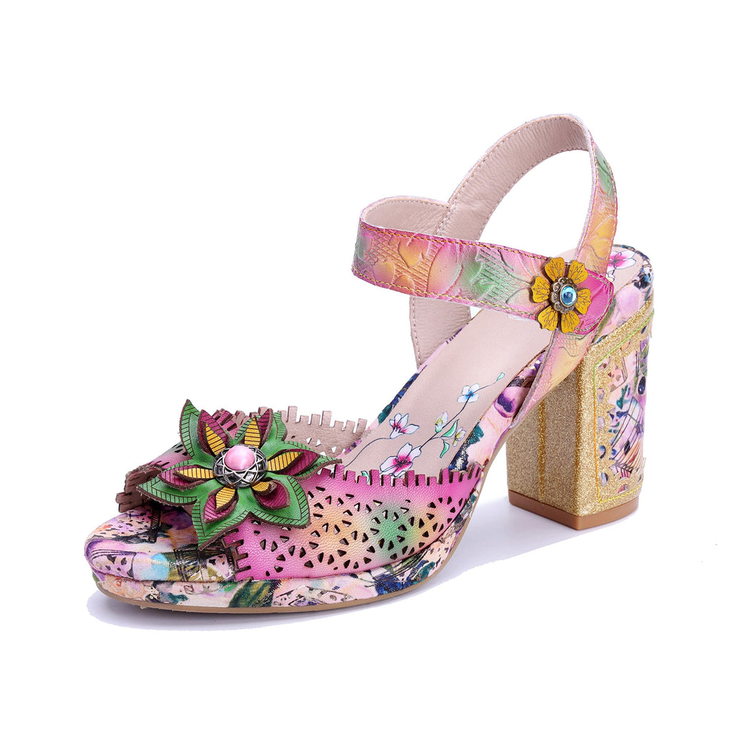 Colorful Floral Peep-Toe Sandals
