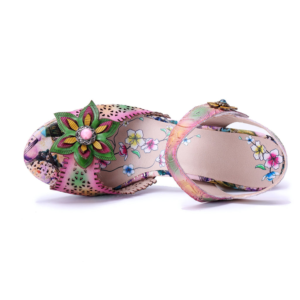 Colorful Floral Peep-Toe Sandals