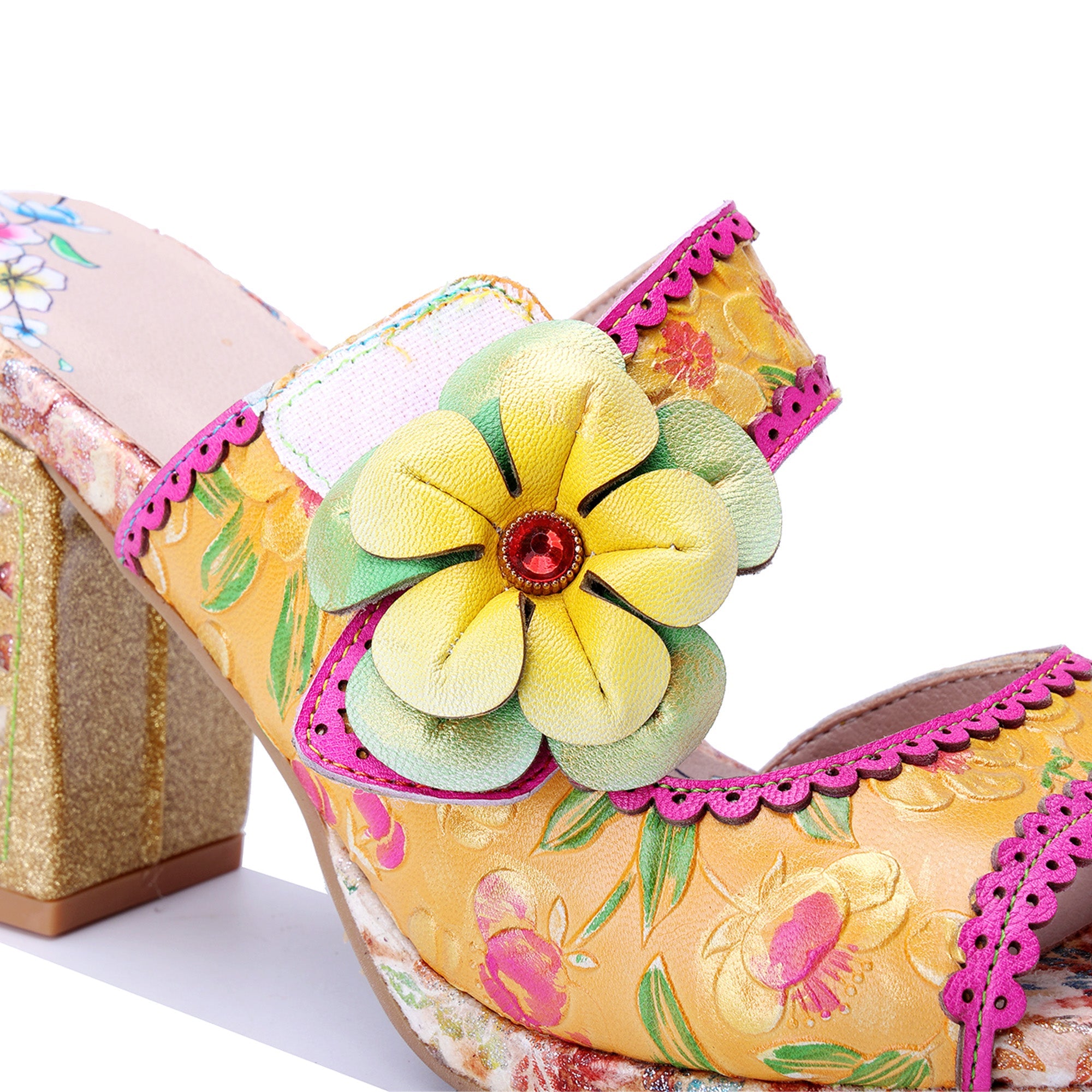 Floral Embossed Mule Heels