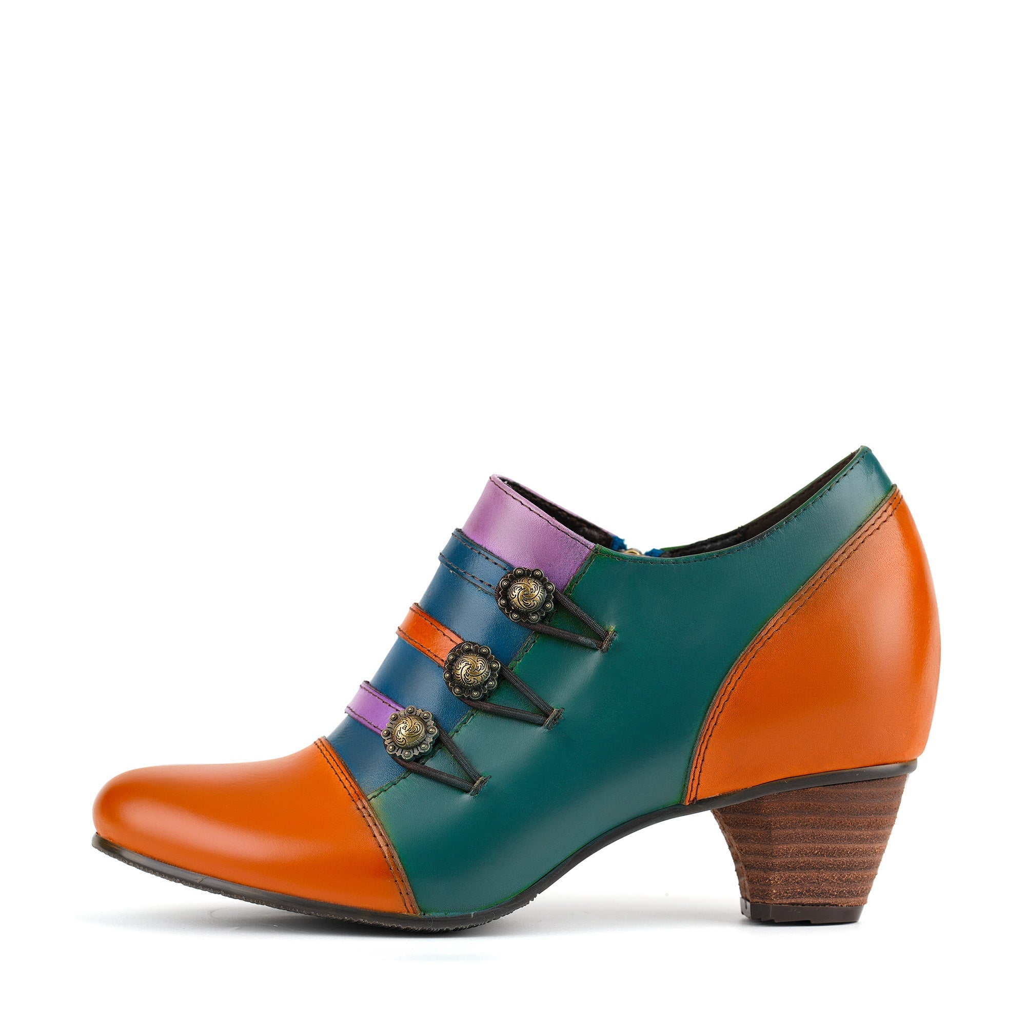 Vintage Colorblock Decorative Buttons Pumps