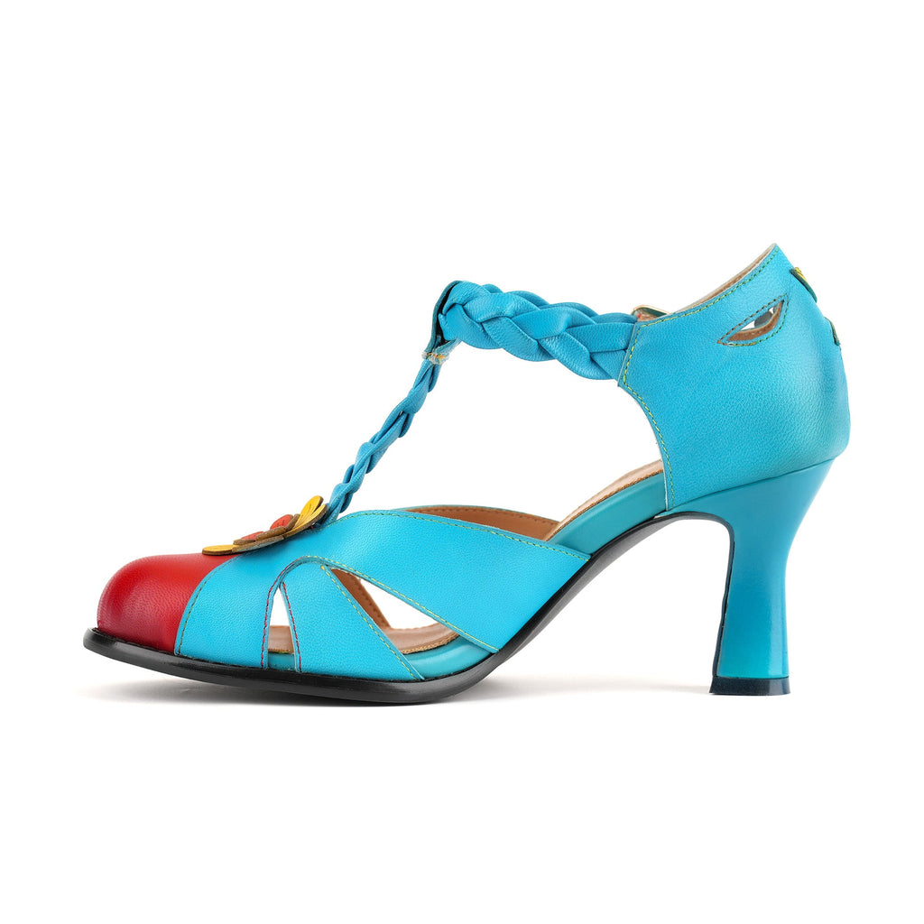 Floral Braided T-Strap High-Heeled Sandals