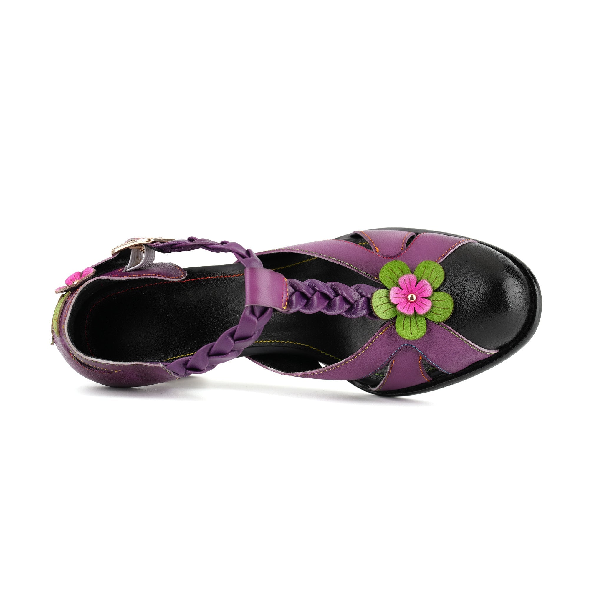 Floral Braided T-Strap High-Heeled Sandals