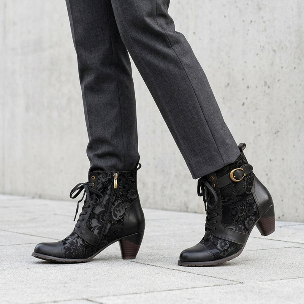 Timeless Grace Floral Lace-Up Ankle Boots