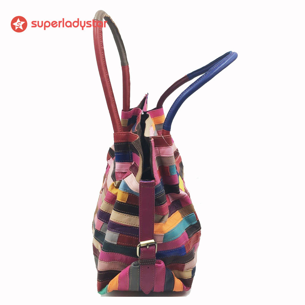 Vintage Patchwork Sheepskin Striped Color Tote