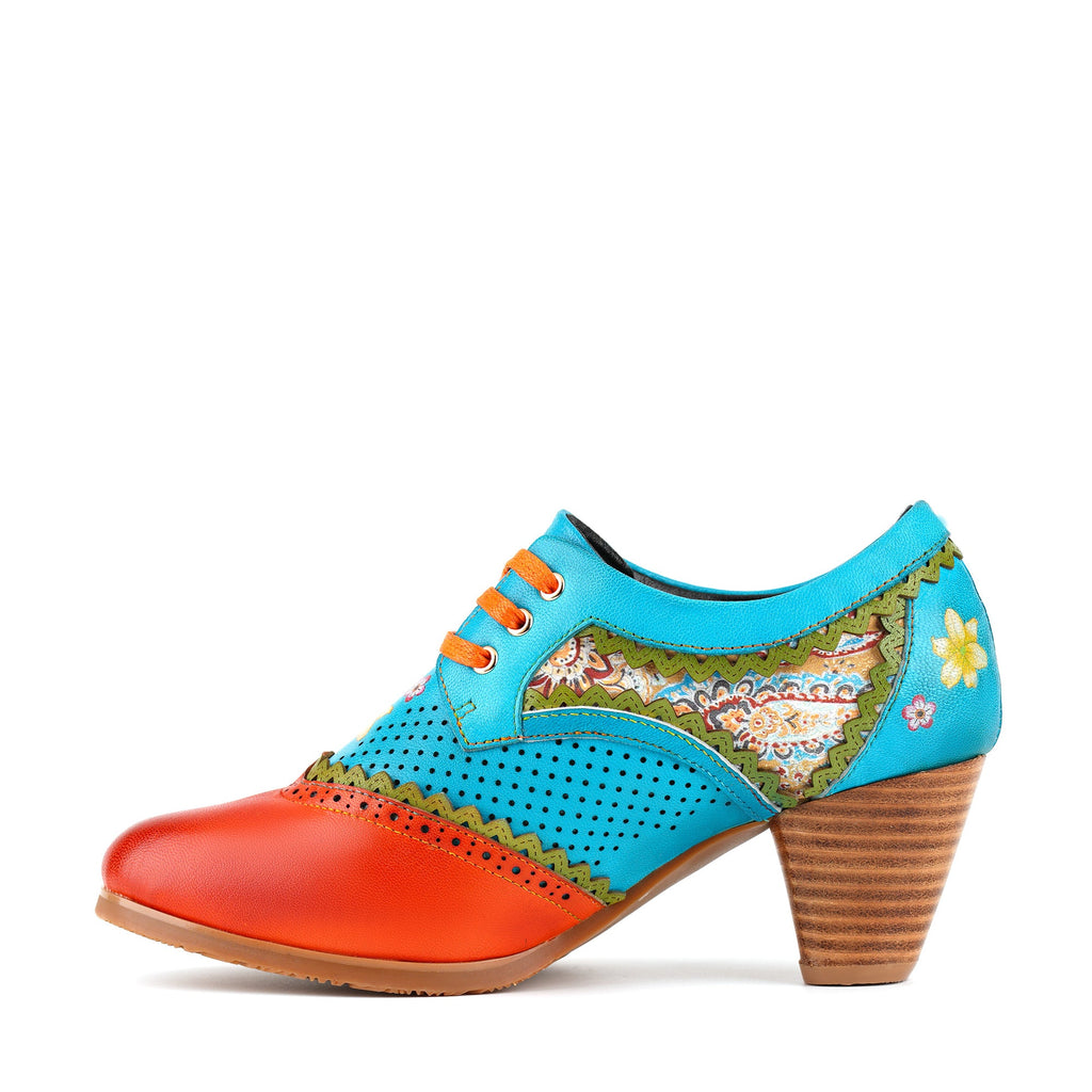 Bohemian Perforated Mid-Heel Oxfords