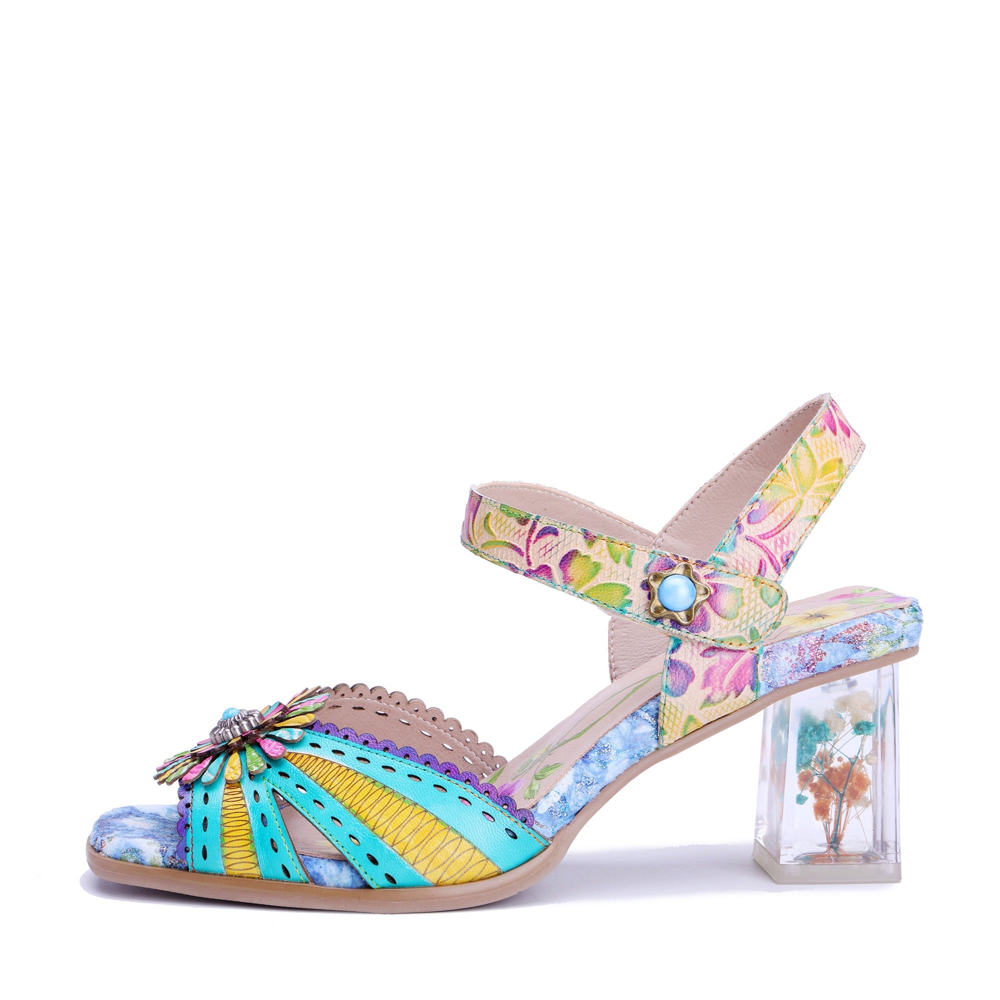 Vibrant Floral Transparent Heel Sandals