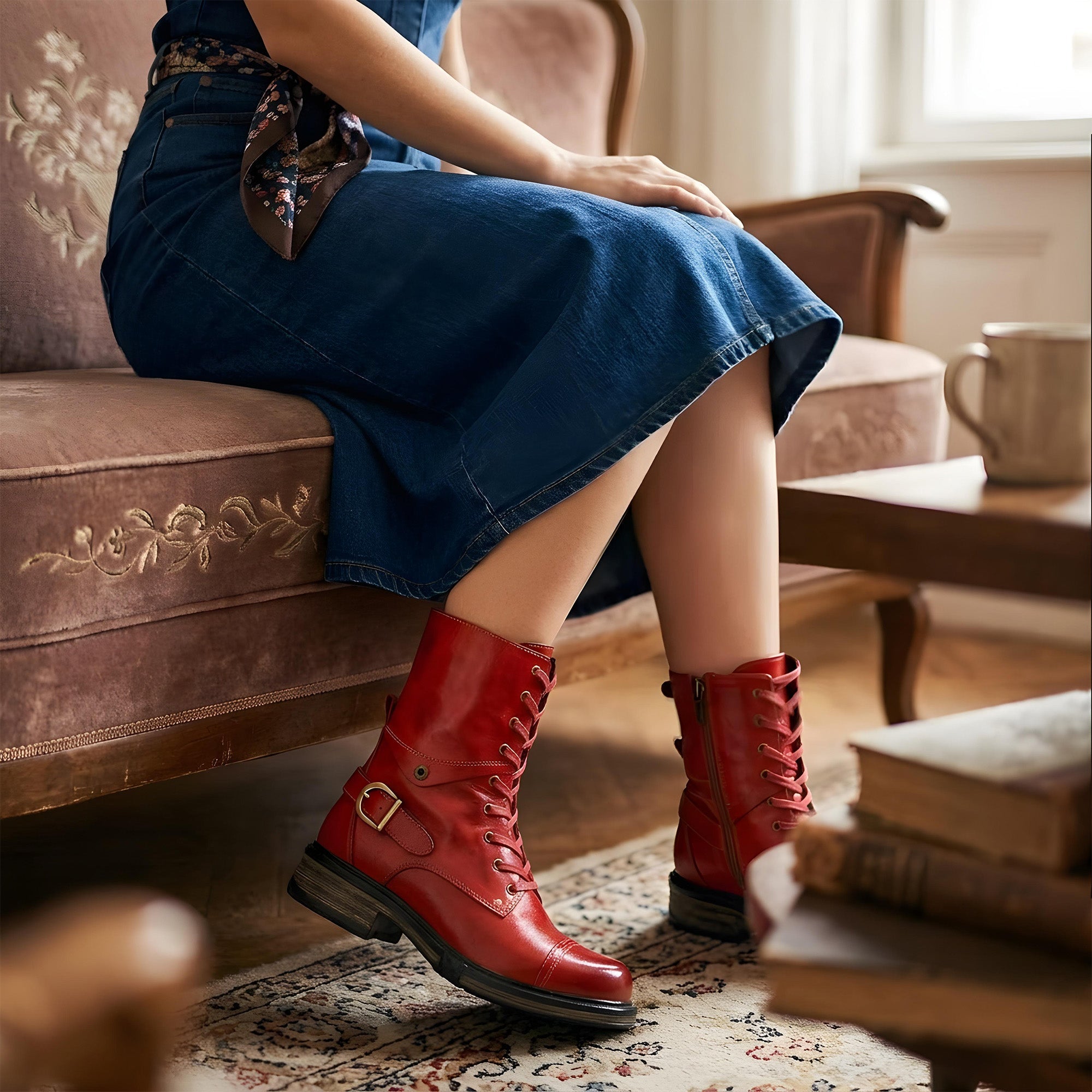 Comfortable Genuine Leather Boots With Laces And Inside Zippers