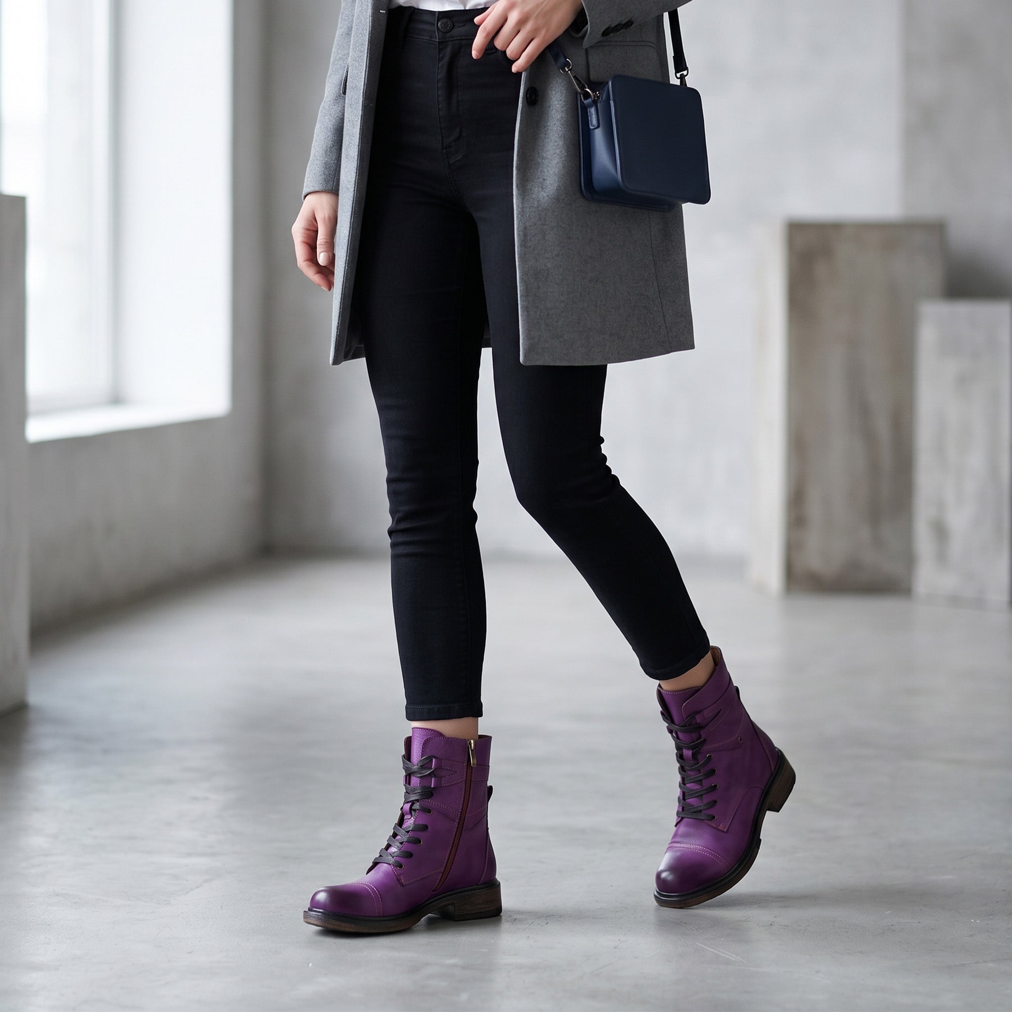 Comfortable Genuine Leather Laces Zipper Ankle Boots