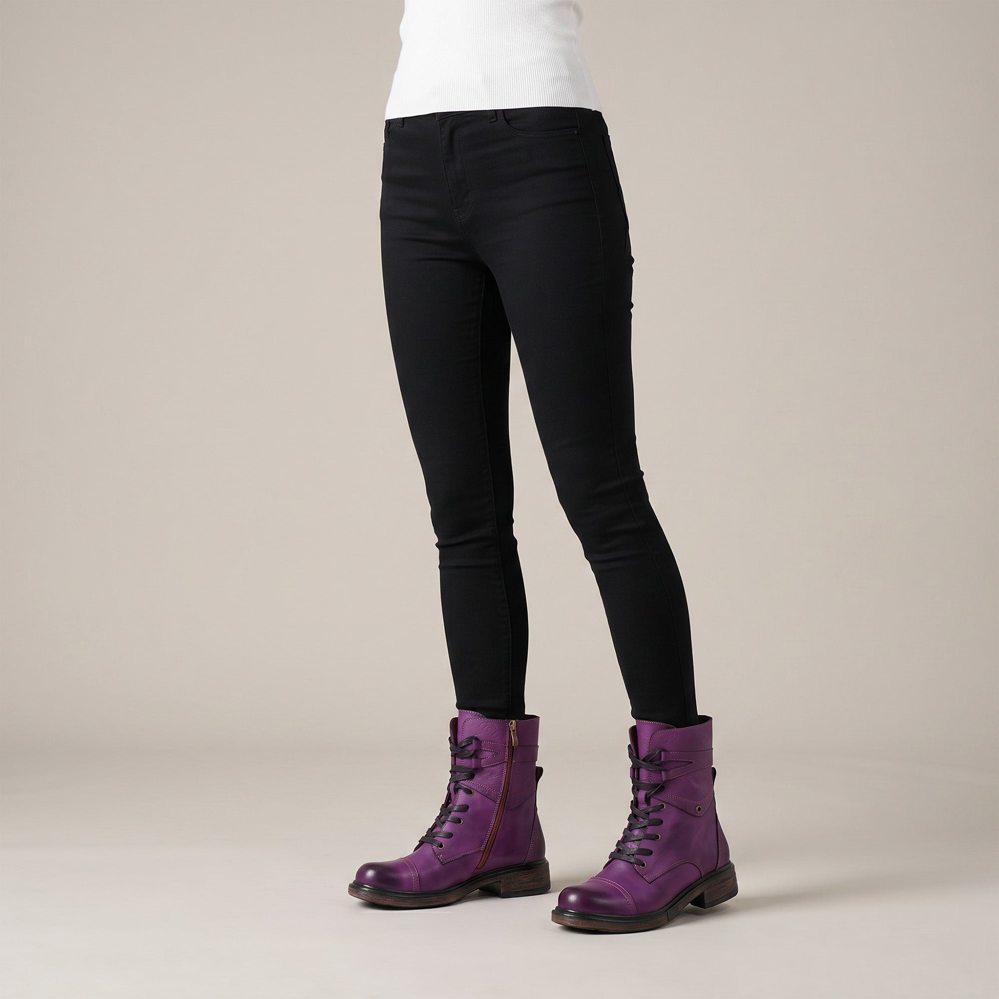 Comfortable Genuine Leather Laces Zipper Ankle Boots