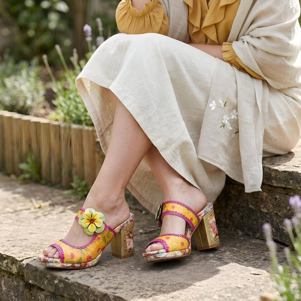 Floral Embossed Mule Heels