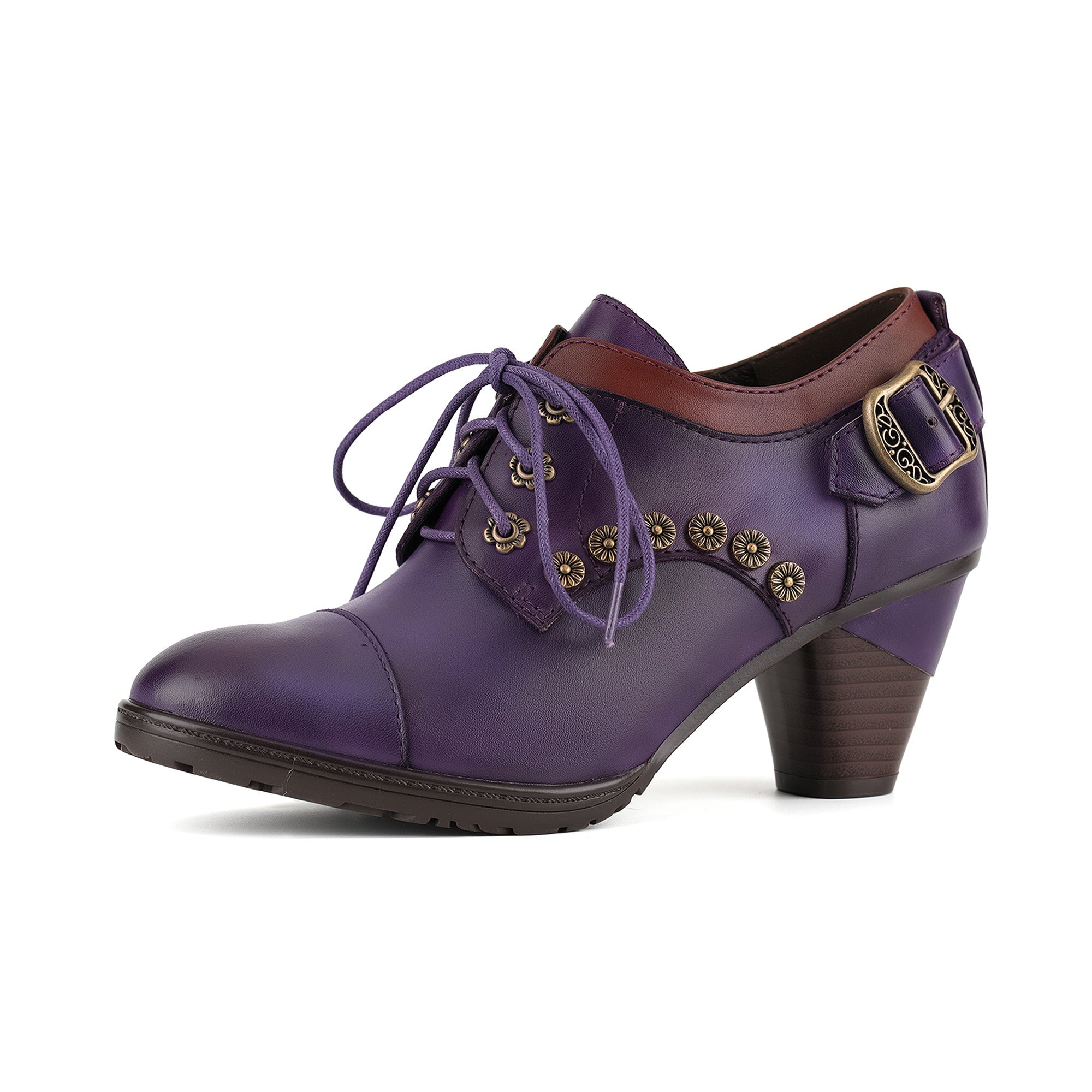 Vintage Lace-Up Decorative Buckle Pumps