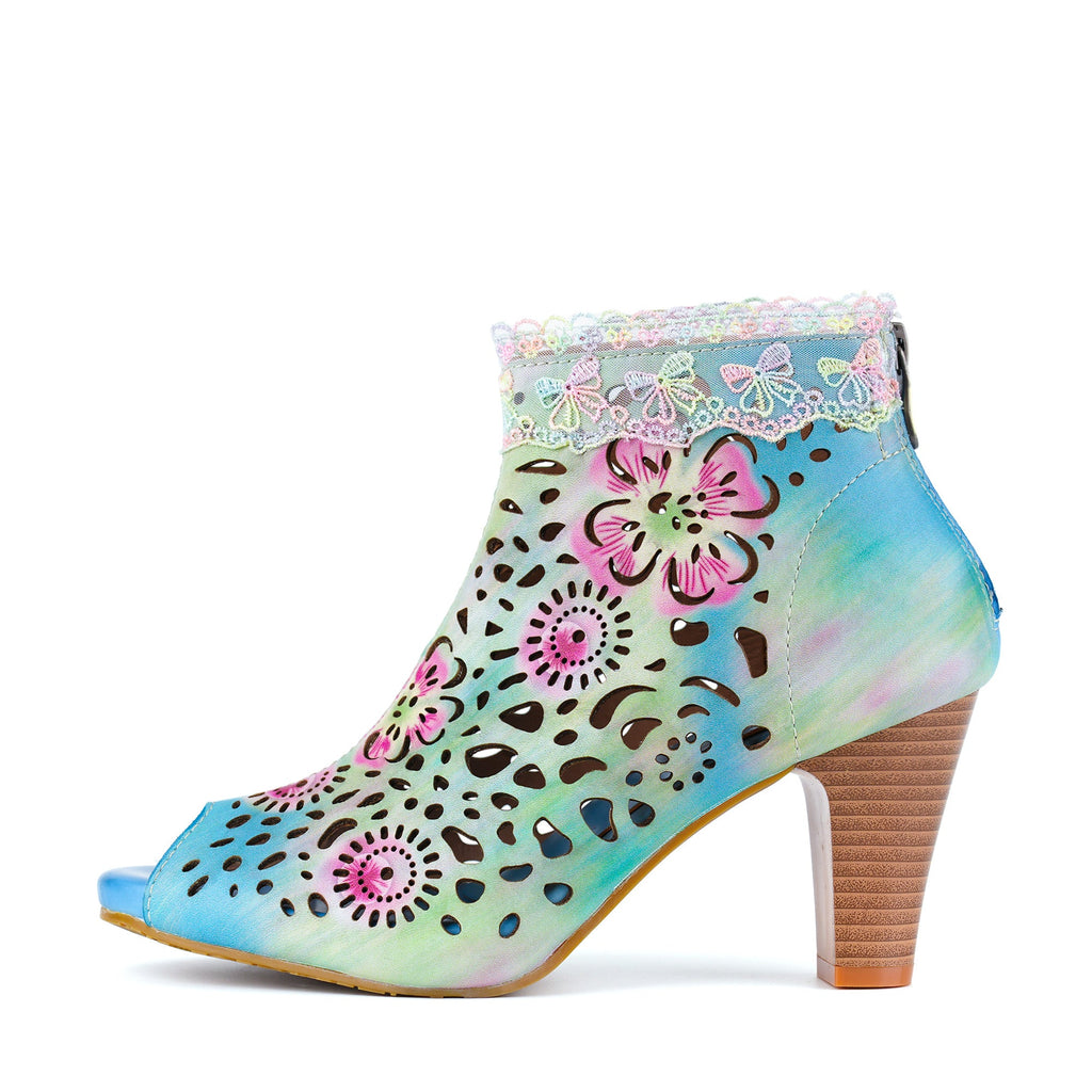 Gradient Floral Cutout Lace Trim Sandals