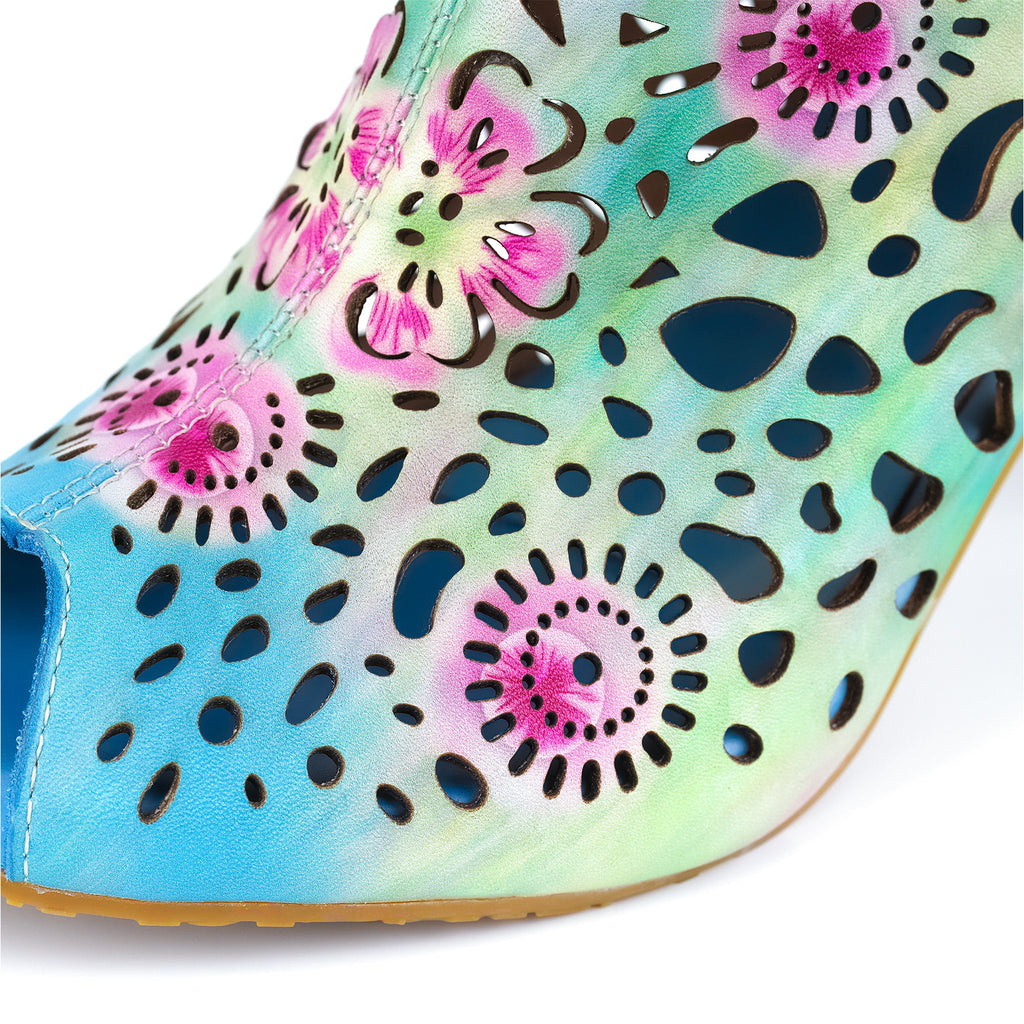Gradient Floral Cutout Lace Trim Sandals