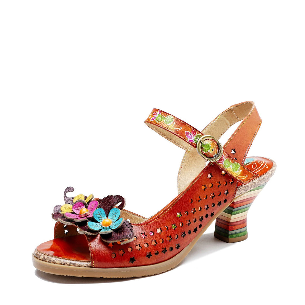 Retro Handmade Colored Stripe Heel Comfy Sandals