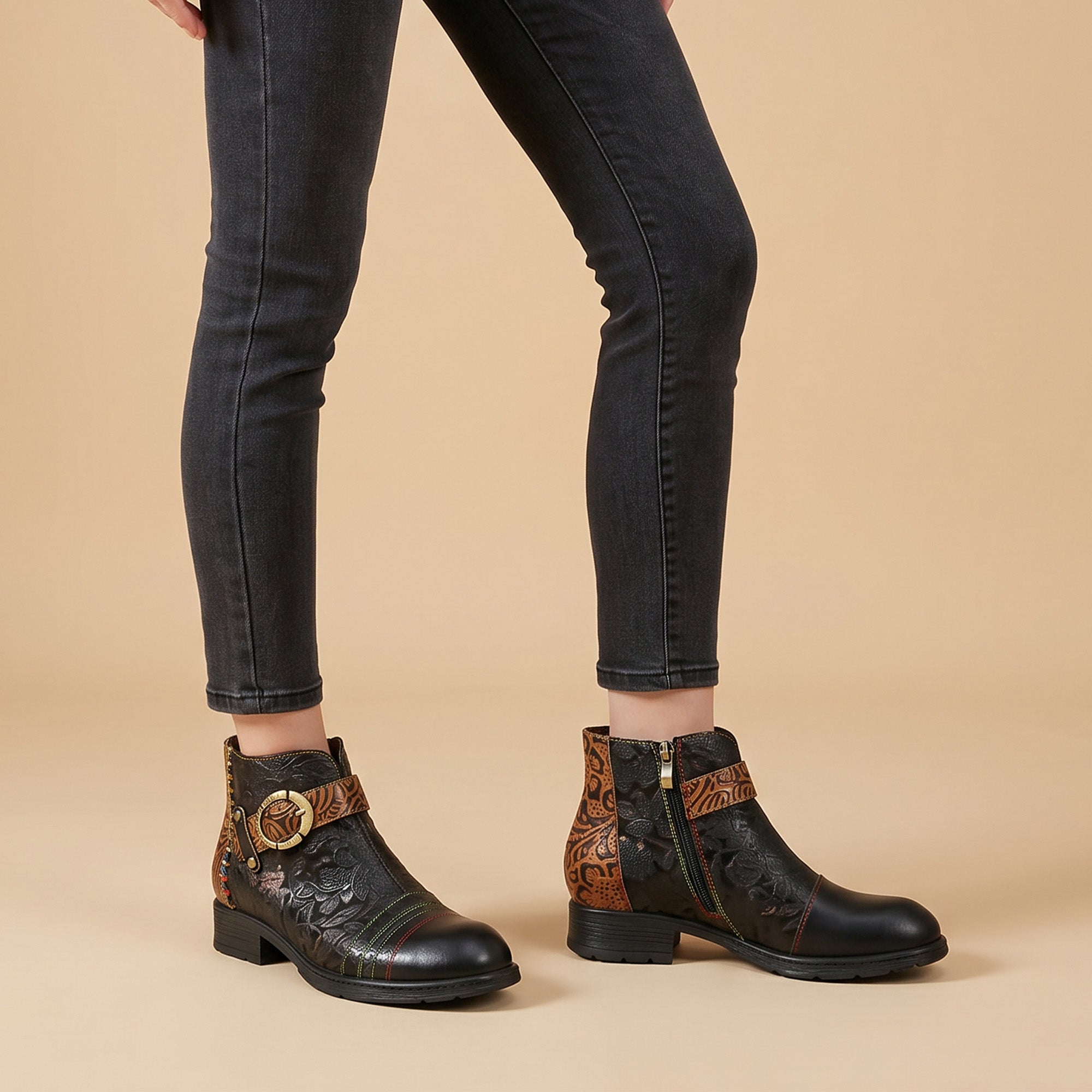 Handmade Sexy Buckle Ankle Boots
