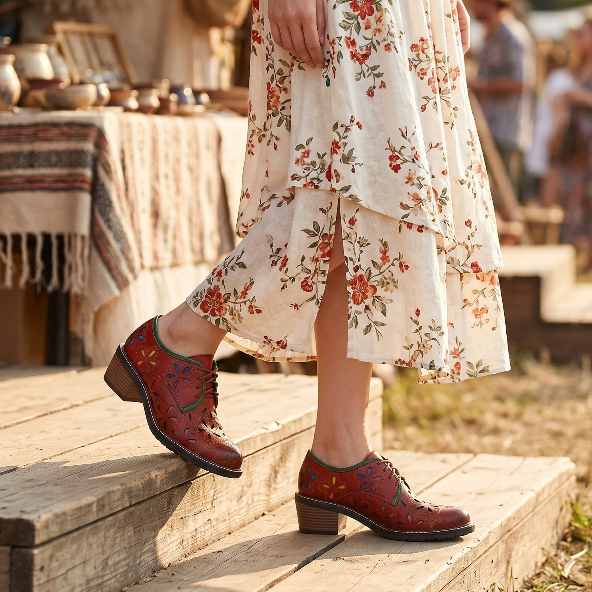 Vintage Handmade Leather Hollow Flat Shoes