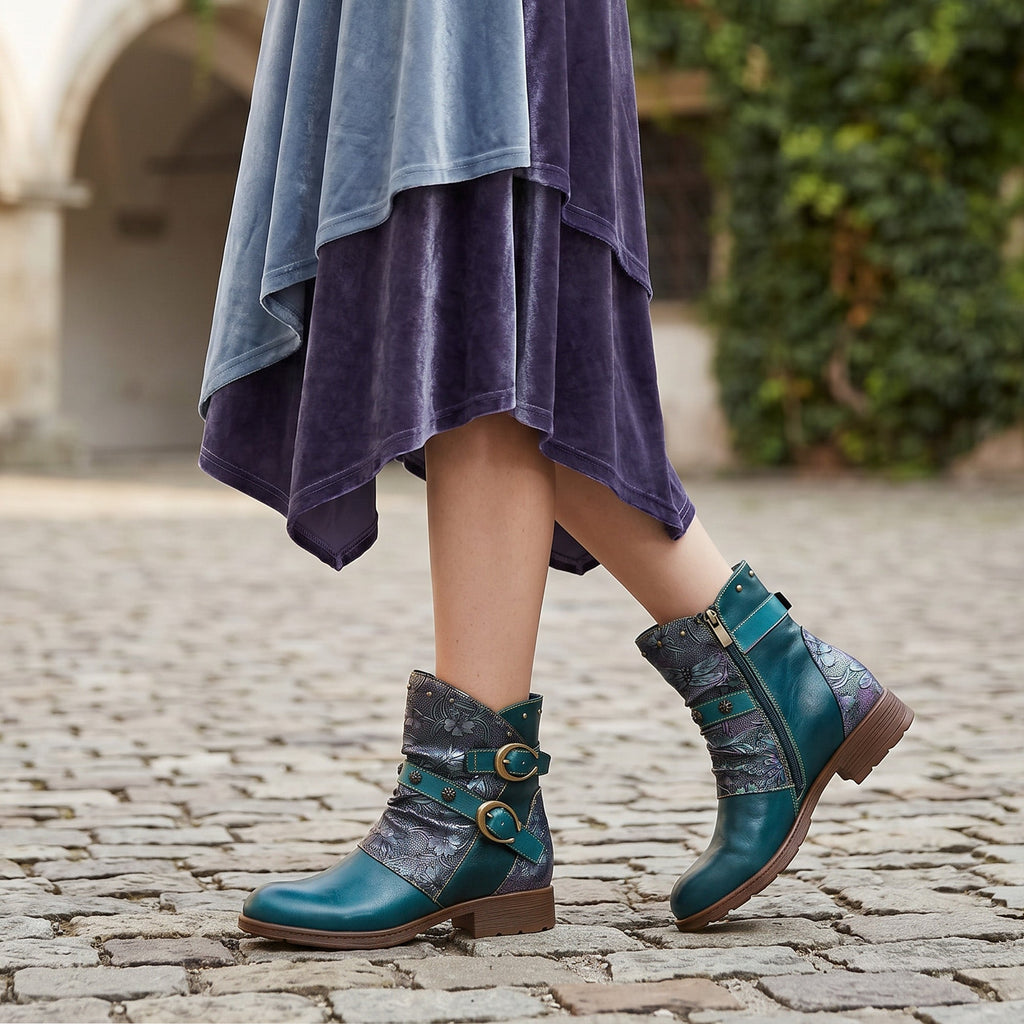 Retro Painted Buckle Flat Shoes
