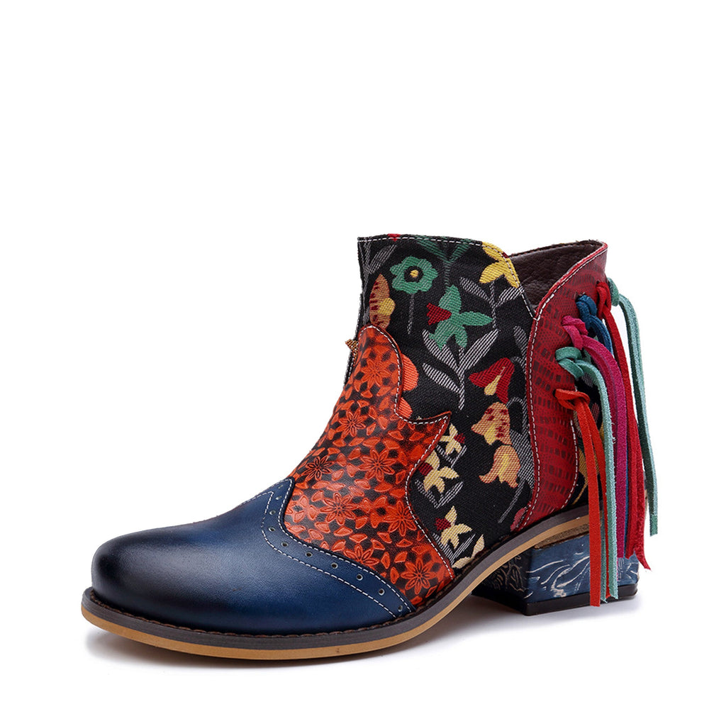 Casual Leather Tassel Jacquard Boots
