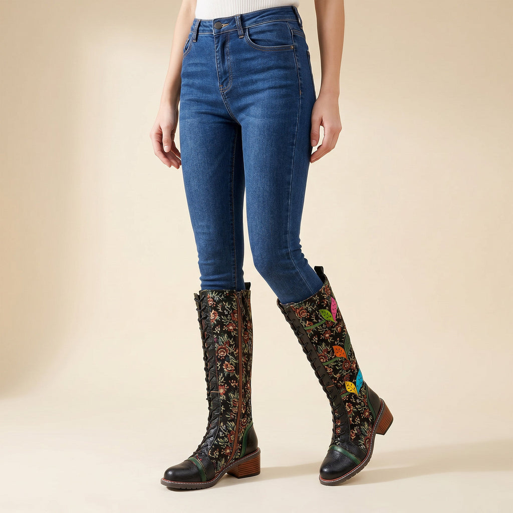Vintage Handmade Stunning Floral Boots