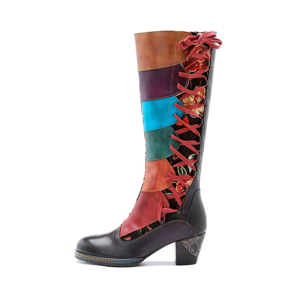 Leather Handmade Embossed Adjustable Boots