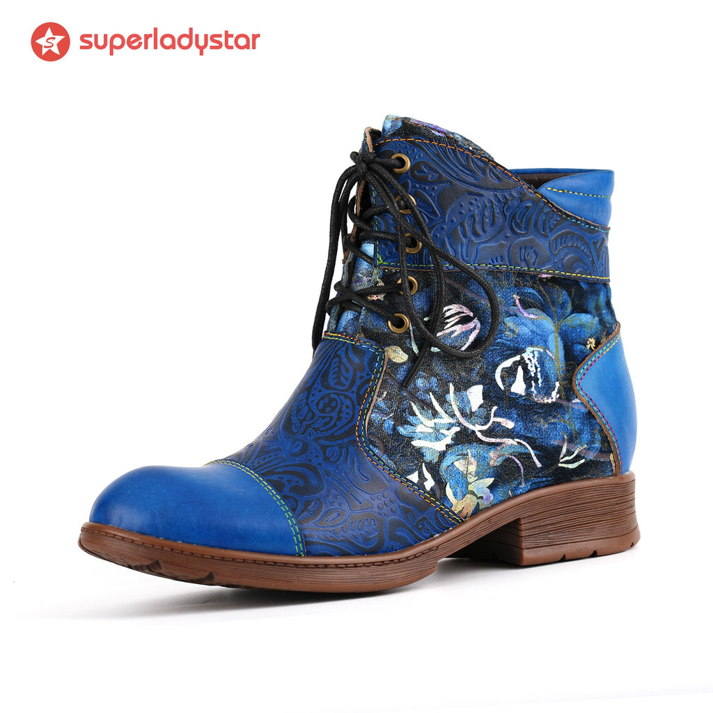 Midnight Blossom Lace-Up Ankle Boots