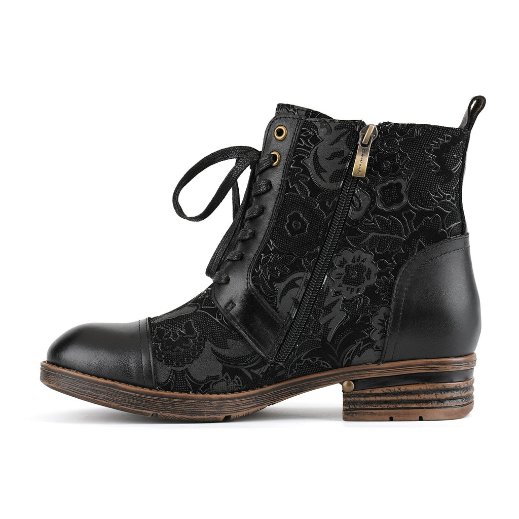 Timeless Grace Floral Lace-Up Flat Ankle Boots