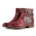 Crimson Rose Embossed Ankle Boots