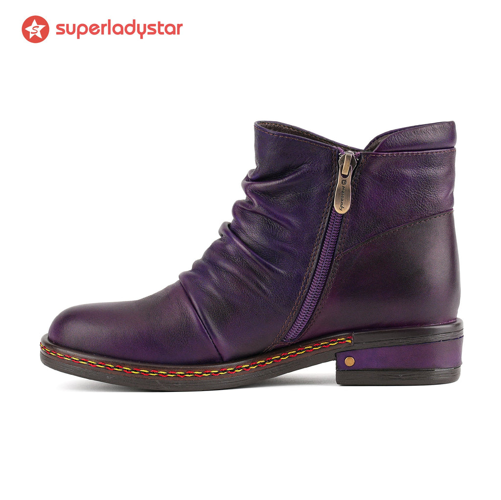 Retro Charm Leather Flat Ankle Boots