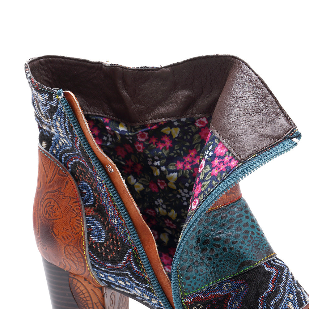 Handmade Leather Stitching Jacquard Craft Boots