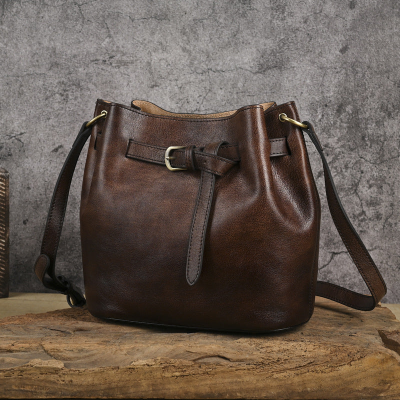 Handmade Cowhide Leather Solid Color Shoulder Bag