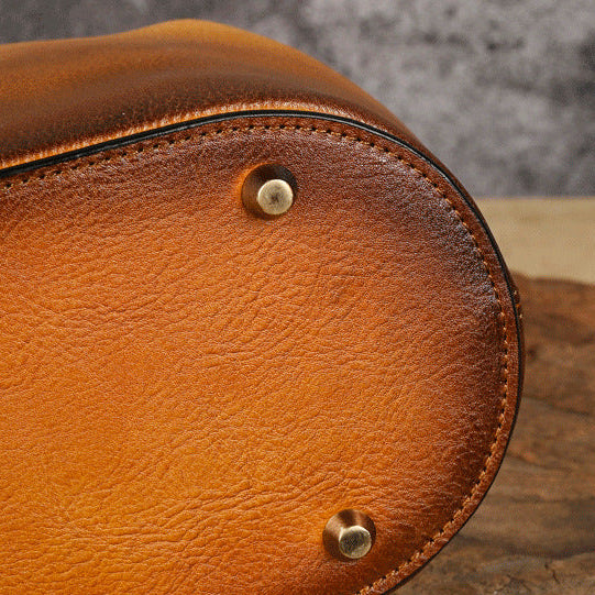 Handmade Cowhide Leather Solid Color Shoulder Bag