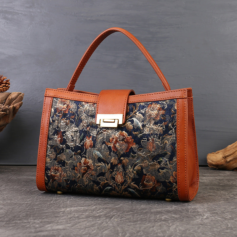 Vintage Floral Embroidered Shoulder Tote Bag