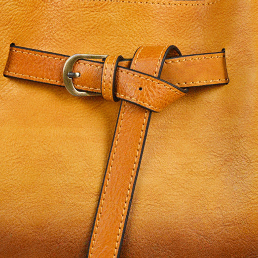 Handmade Cowhide Leather Solid Color Shoulder Bag
