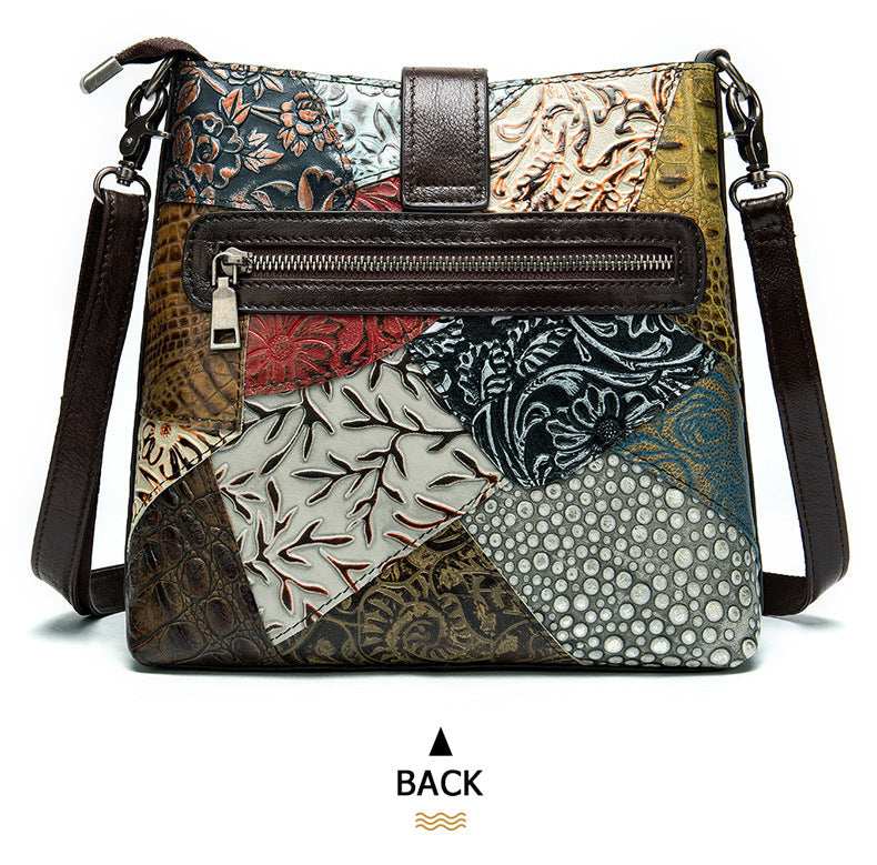Vintage Patchwork Embossed Crossbody Tassel Bag