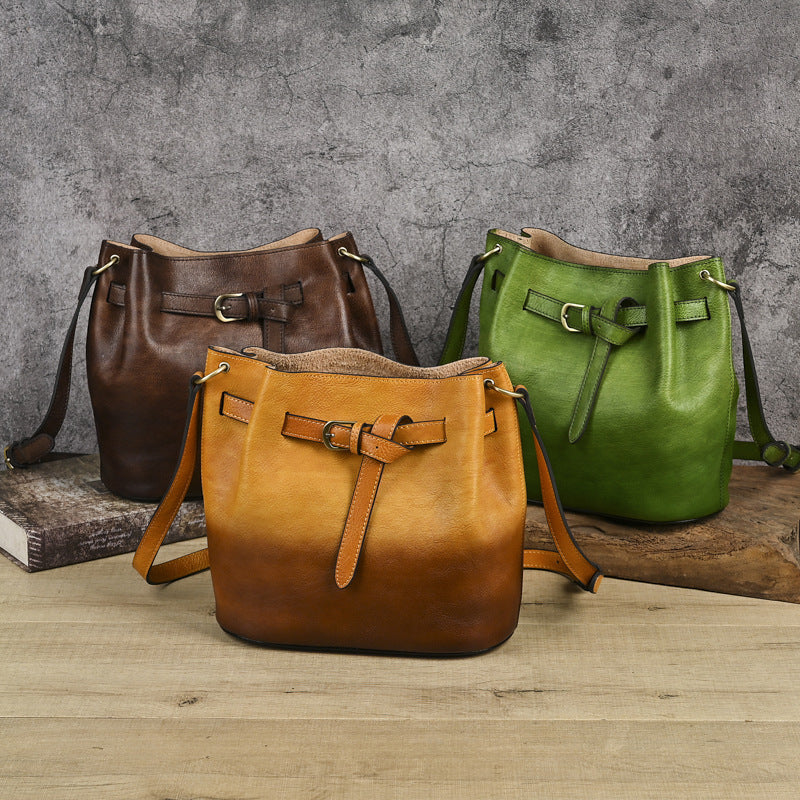 Handmade Cowhide Leather Solid Color Shoulder Bag