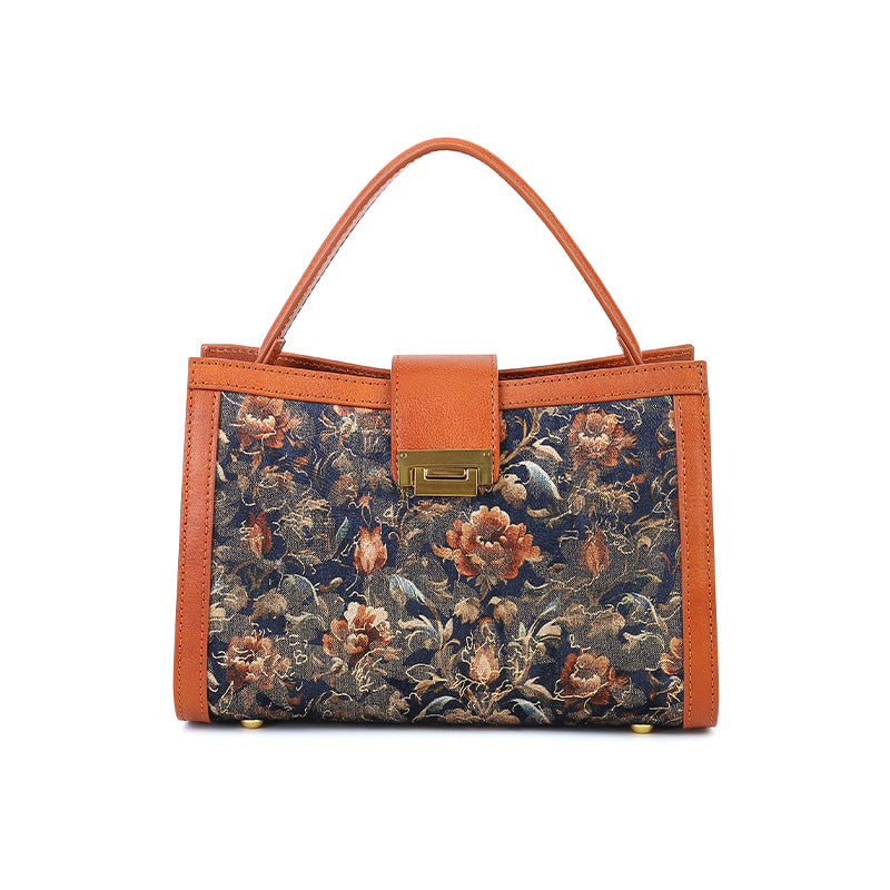 Vintage Floral Embroidered Shoulder Tote Bag