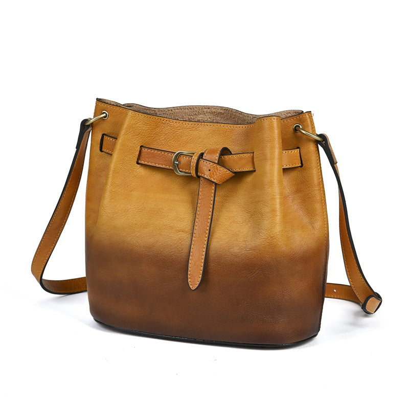 Handmade Cowhide Leather Solid Color Shoulder Bag