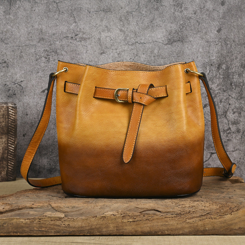 Handmade Cowhide Leather Solid Color Shoulder Bag