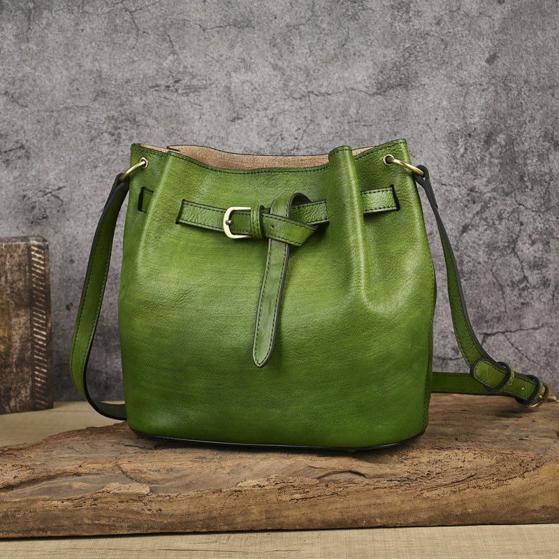 Handmade Cowhide Leather Solid Color Shoulder Bag