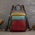 Genuine Leather Colorblock Casual Backpack