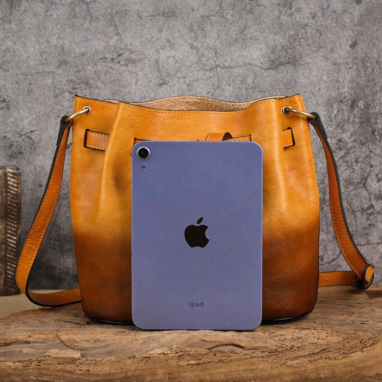 Handmade Cowhide Leather Solid Color Shoulder Bag