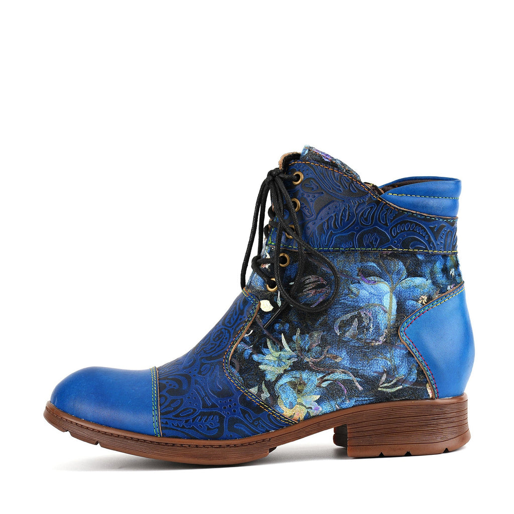 Midnight Blossom Lace-Up Ankle Boots