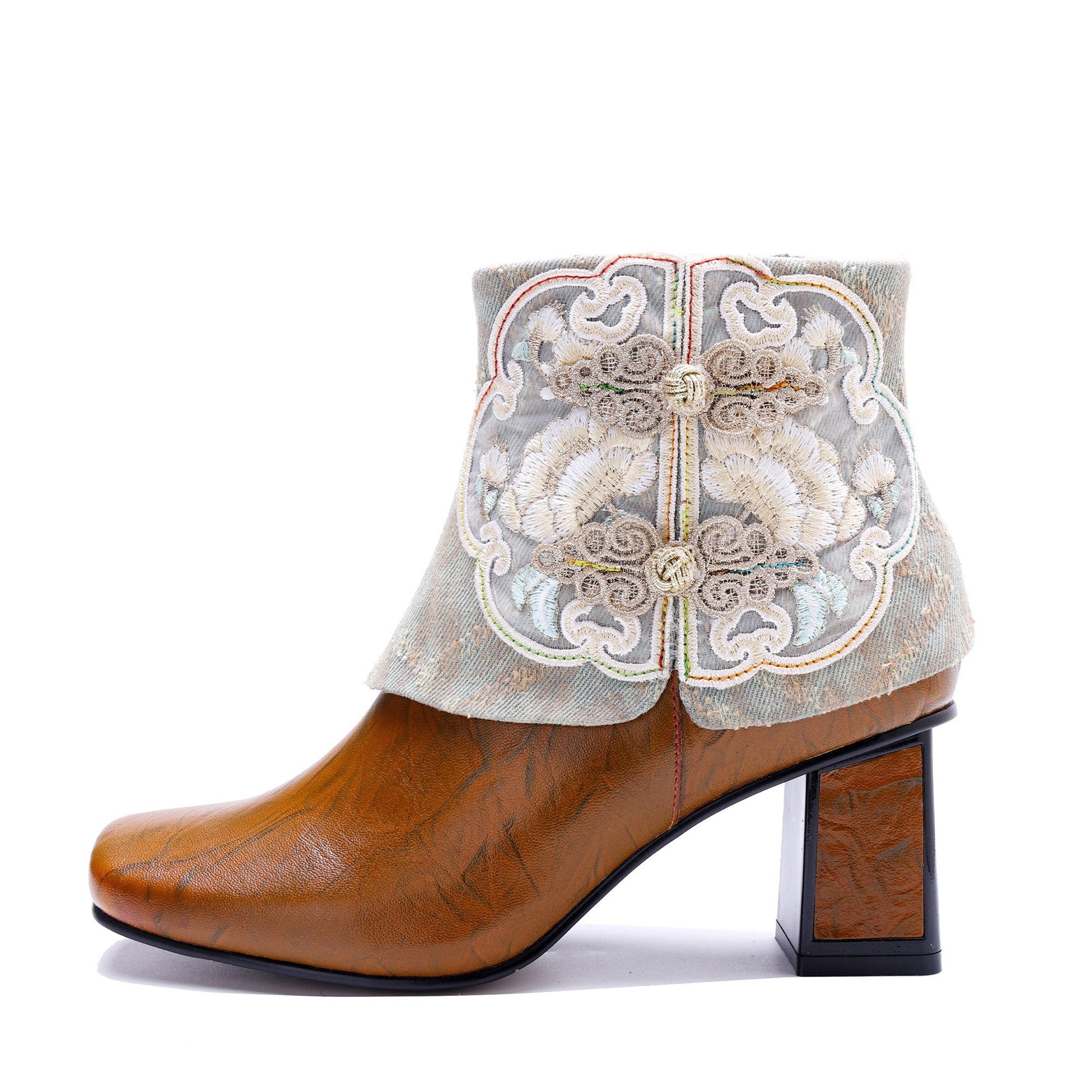 Embroidered Foldover Ankle Boots